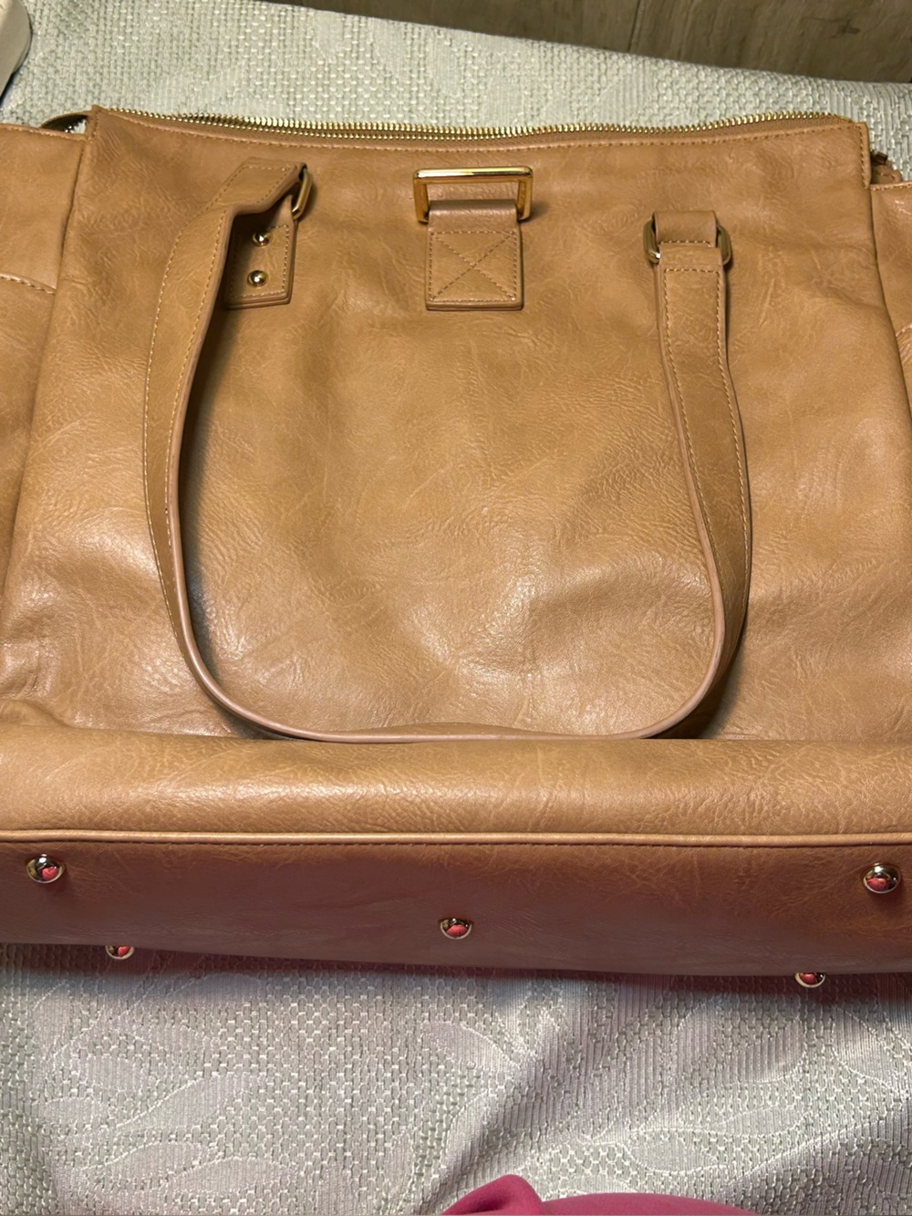 Everyday Tan Leather-Look Tote with Gold Hardware